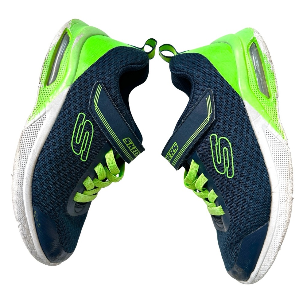 Skechers Boys Sneakers Blue Lime Mesh Velcro Wide Fit Size 2 Kids Shoes - Picture 4 of 11